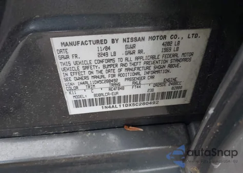 2005 Nissan Altima 2.5 S z USA, uszkodzony, nr VIN 1N4AL11DX5C280492